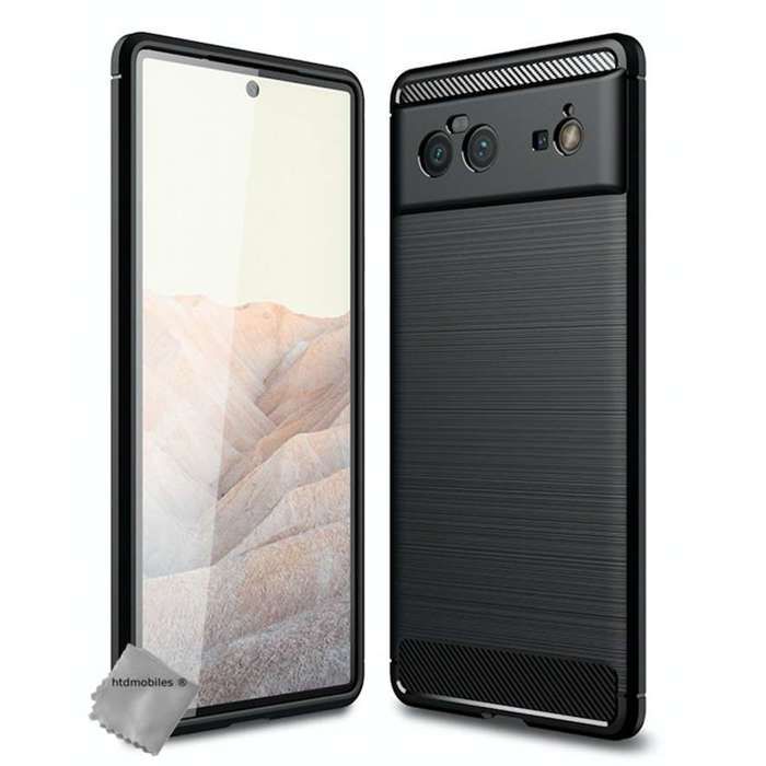 Coque silicone gel carbone pour Google Pixel 6 + verre trempe - NOIR