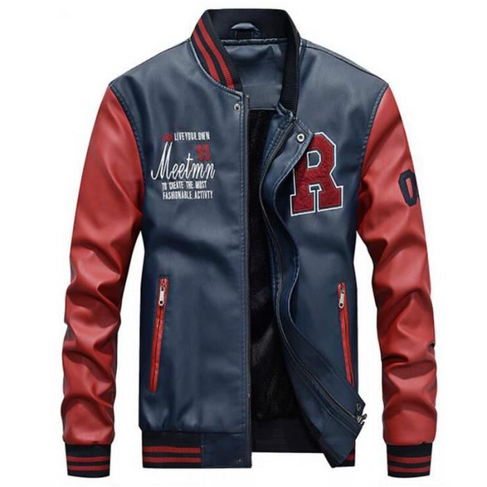 Blouson de moto en cuir PU Hommes