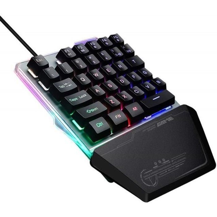 Ovegna SHK1 : Clavier pour Gamers à une main (One Hand) Mécanique, rétroéclairé 7 couleurs, Base reforcée aluminium, Windows 10, Mac