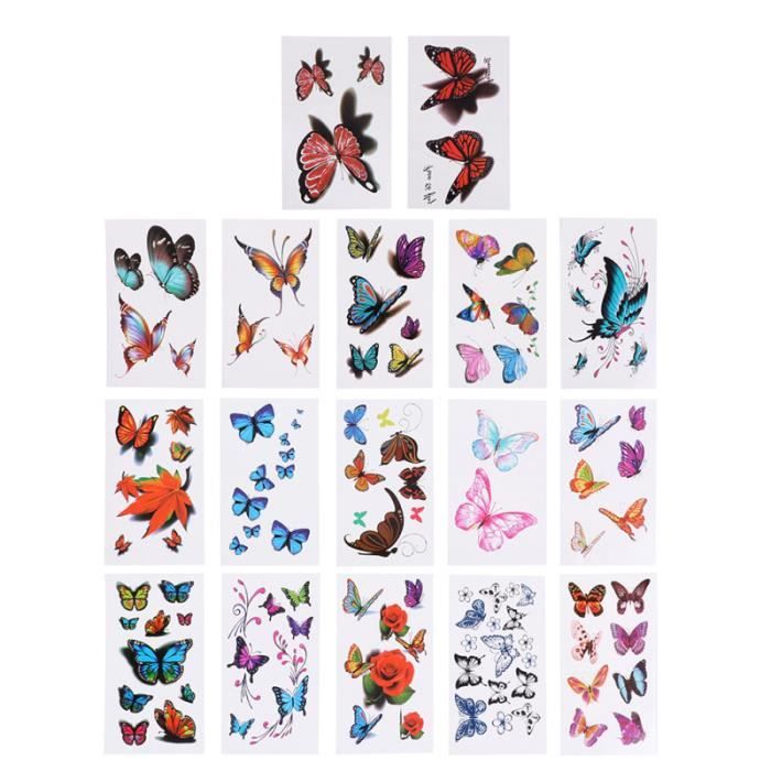 50 feuilles papillon motif tatouage ensemble tatouages ​​imperméables coloré TATOUAGES - BIJOUX DE CORPS - BIJOUX DE
