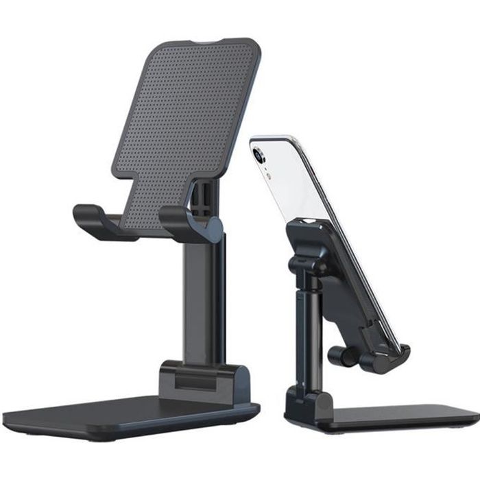Support Téléphone Bureau, Portable Support pour Smartphone de Table Ajustable Universel Aluminium Support Téléphone Bureau - NOIR