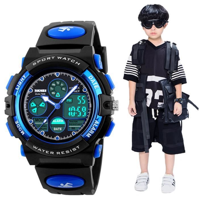 Montre Garcon Enfant Fille de Marque Sport etanche bracelet numerique - bleu