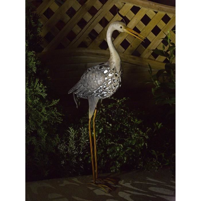 Héron de jardin solaire