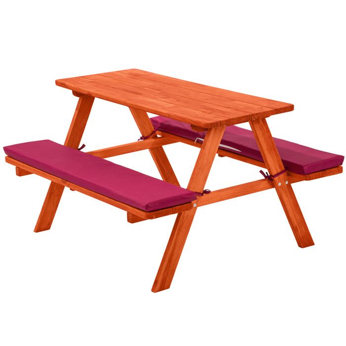Banc de pique-nique avec coussins pour enfants - rouge