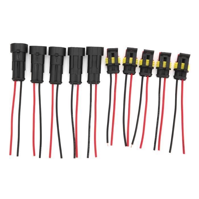 TMISHION connecteur de fil de voiture 5 ensembles prise de connecteur électrique étanche de voiture 1/2/3 broches avec câble