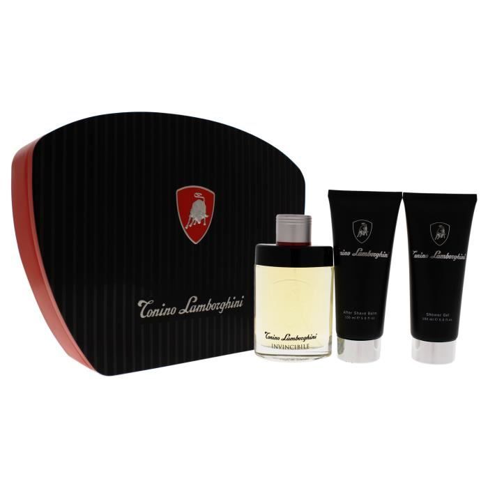 Invincibile par Tonino Lamborghini pour homme - Coffret cadeau 3 pièces 4,2 oz EDT Spray, 5 oz baume après-rasage, 5 oz gel douche
