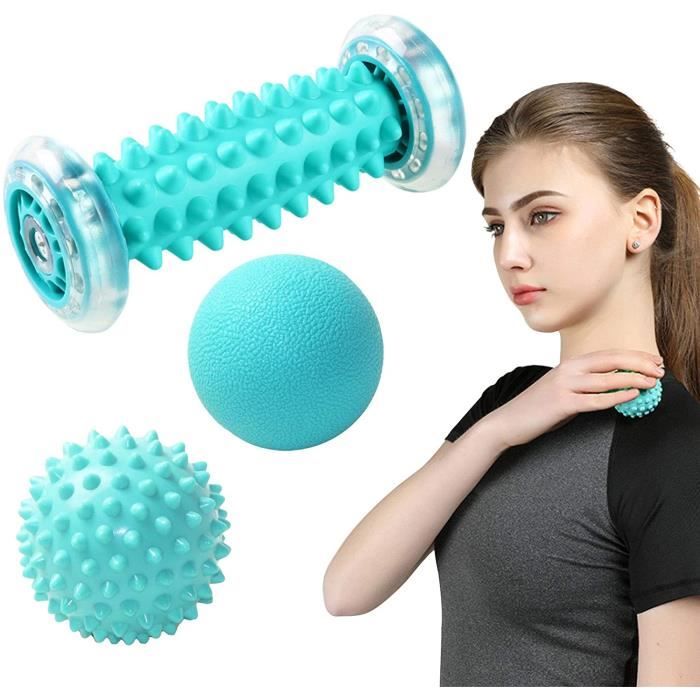 Ensemble de massage 3 pièces，Rouleau Massage Pied & 2 Reflexologie Balle pour Fasciite Plantaire