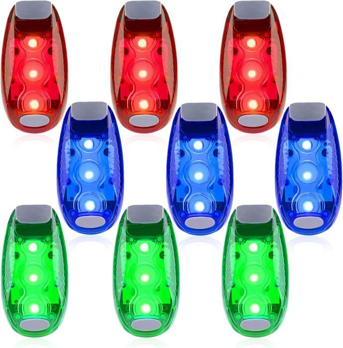 Lot de 9 feux de sécurité feux stroboscopiques haute visibilité pour vélo (rouge/bleu/vert)