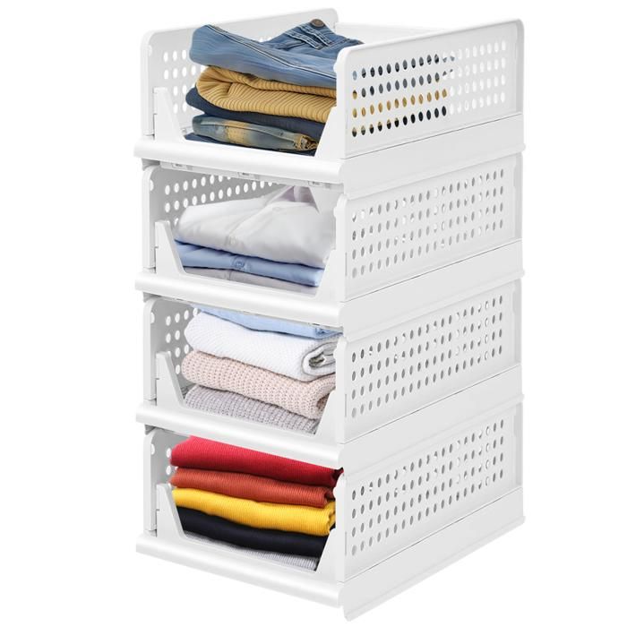 B.LIVEM 4 Pcs Rangement Armoire Vetement Empilable 43 x 33 x 14cm Tiroir Coulissant Dressing pour Dressing Chambre Pantalon
