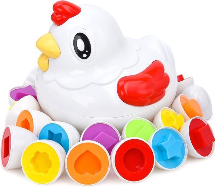 JoyGrow Lot De 12 Œufs De Poule Montessori – Tri Formes & Couleurs – Jouet Éducatif Bébé & Tout-Petit