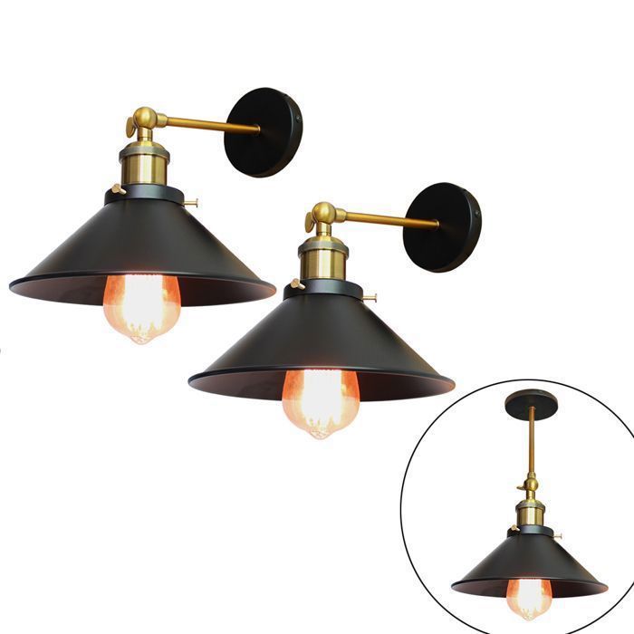AXHUP 2PCS Applique Murale Intérieur en Métal E27 Vintage Rétro pour le Couloir Maison de Campagne Chamre Salon Noir