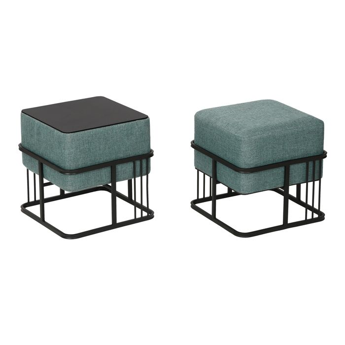 Lot de 2 poufs empilables Tas multifonctionnel carré vert