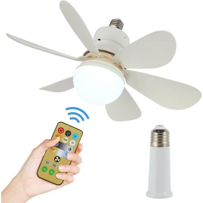 Ventilateur de plafond avec lampeE27 Tête Dimmable Socle Ventilateur Plafond Lumiere avec télécommande3 Vitesses30W-keeper
