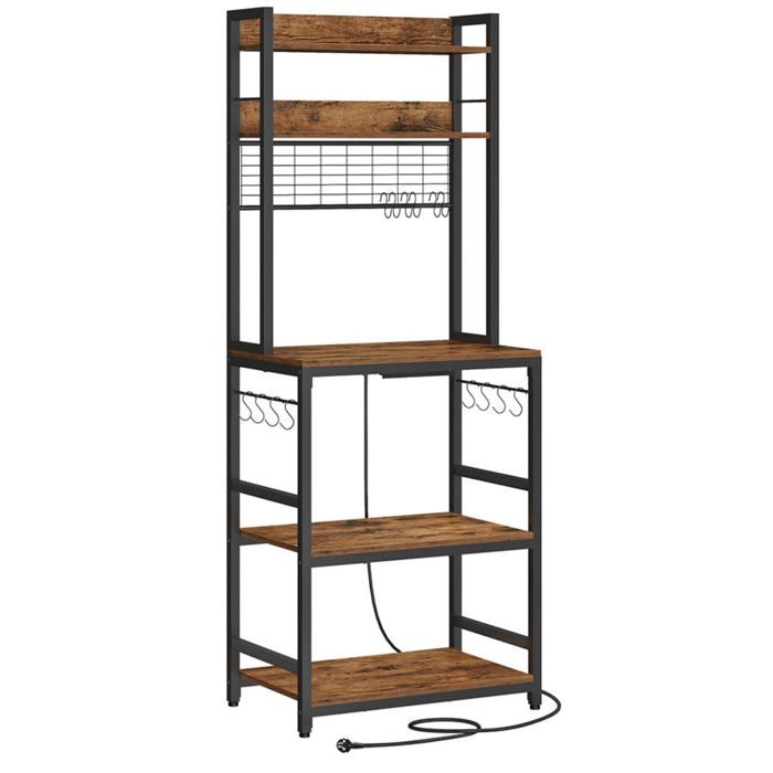 Étagère de cuisine - HELLOSHOP26 - avec multiprise - 5 étagères - 14 crochets - réglable - Helloshop26