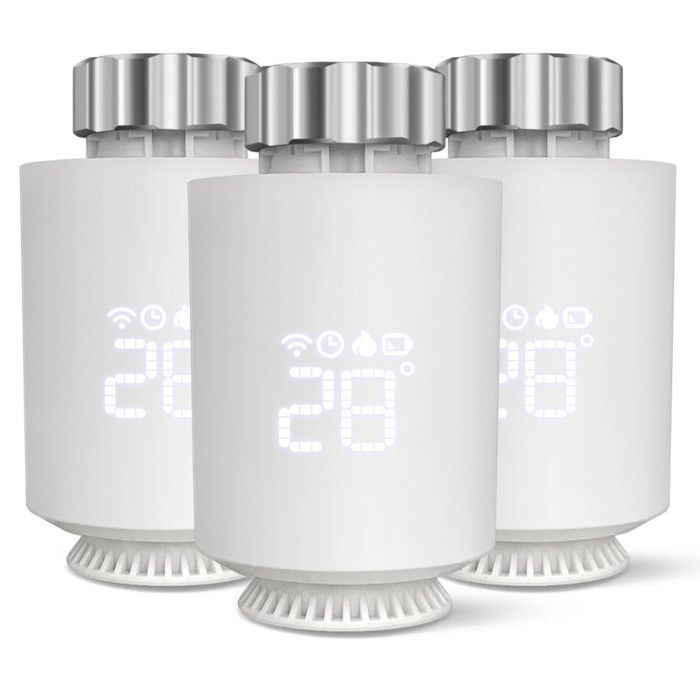 Pack De 3 Têtes Thermostatiques Connectées WiFi - Compatible Alexa, Google Assistant - Programmable, Sans Passerelle
