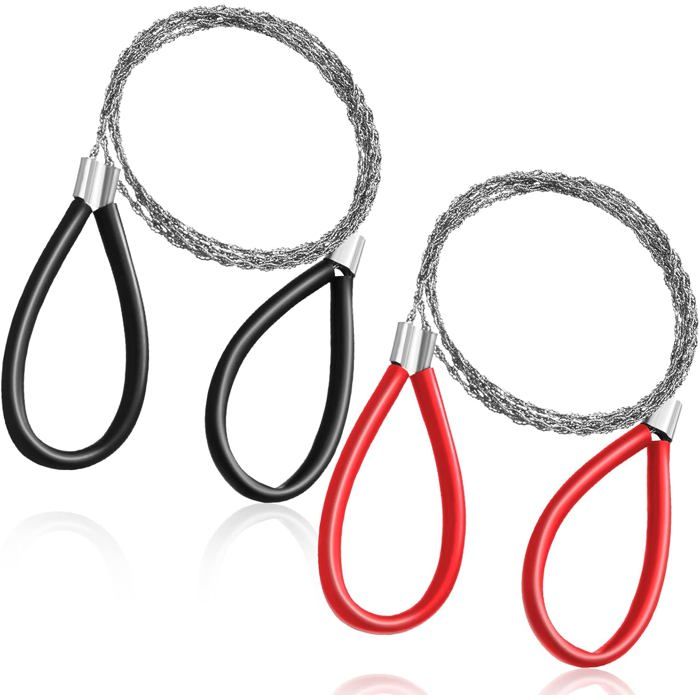 Lot de 2 scies à câble pour tuyaux PVC scie à fil en acier inoxydable pour couper les tuyaux en bois rouge et noir 70 cm