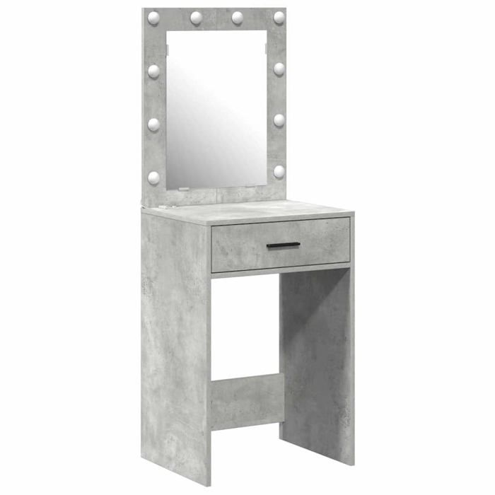 Coiffeuse moderne - vidaXL - Gris béton - 50x41x135 cm - Bois dingénierie - Éclairage LED - Tiroir - Miroir plat