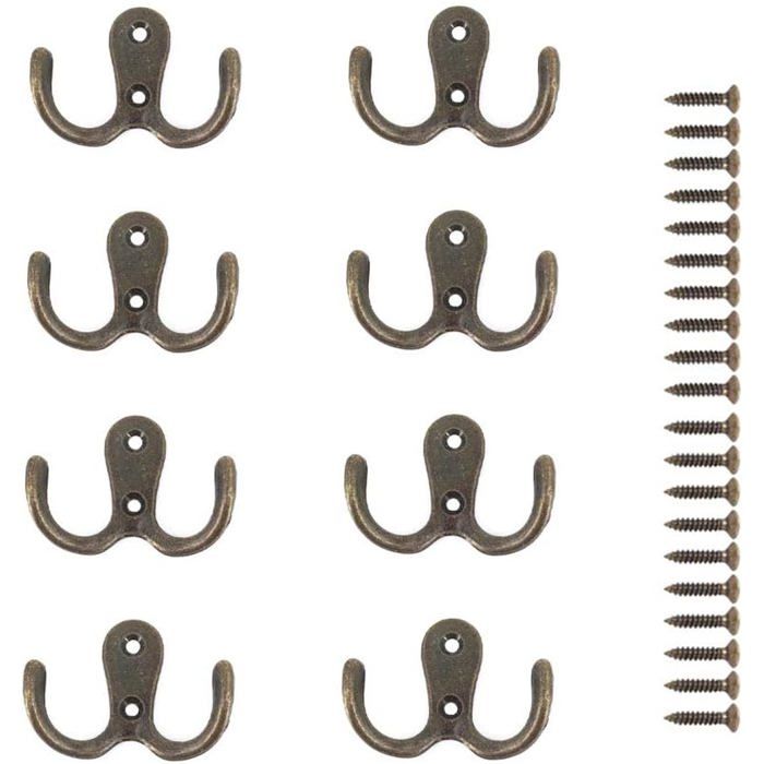 8 Pièces Crochet a Vis Double Métal Crochets et Patères Rangement pour la Maison étagères Tiroirs Casiers Bain(Bronze) Label