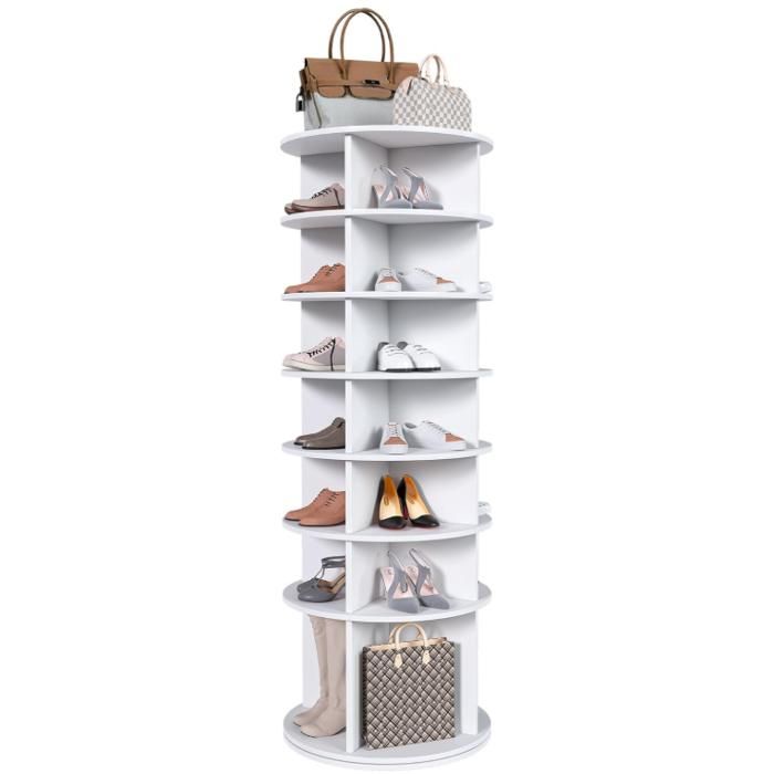 Étagère à Chaussures Rotative 7 Niveaux Armoire À Chaussures Tournante 360° Meuble À Chaussures Entrée Chambre Ou Dressing Blanc