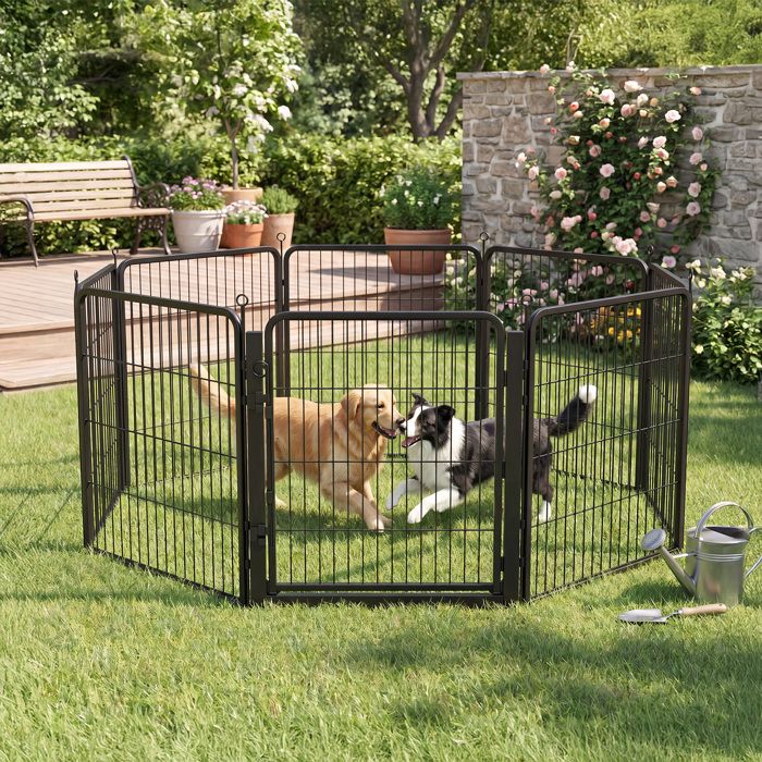 Parc pour Chien 8 Panneaux Parc Modulable en Métal Antirouille avec Porte 170 x 170 x 80 cm Noir Parc pour Chien 8 Panneaux Parc Modulable en Métal Antirouille avec Porte 170 x 170 x 80 cm Noir