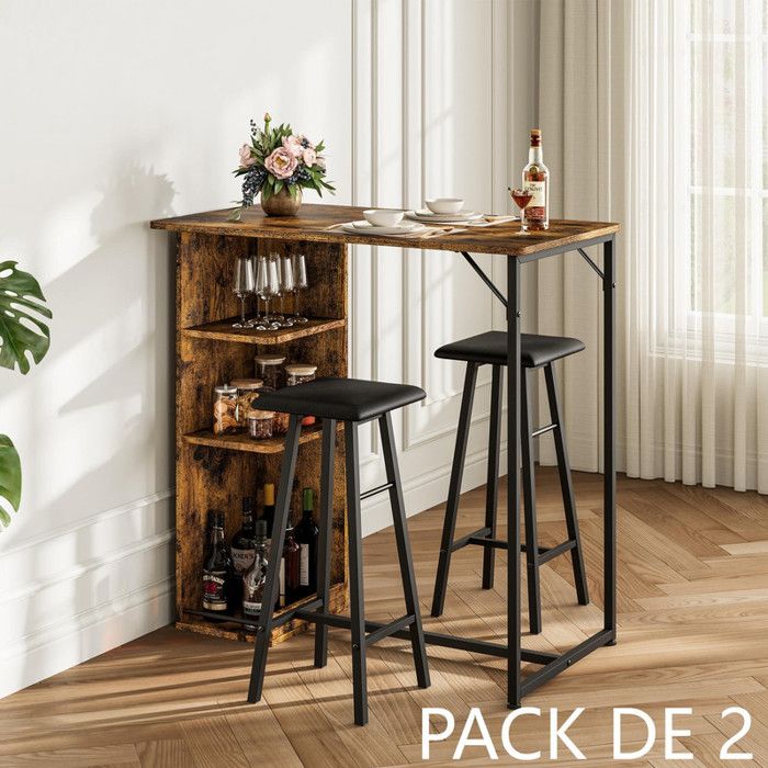 Ensemble Table Haute de Bar et Chaises - GARVEE - Avec 3 étagères ouvertes pratiques – Retro color-2PCS