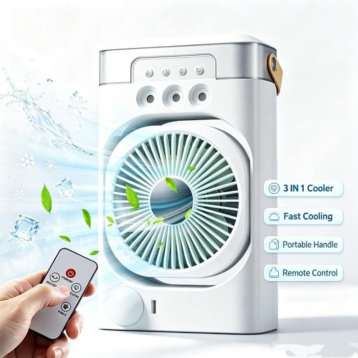 3 en 1 Climatiseur portable - Refroidisseur à pulvérisation 600ml - 3 vitesses + 3 pulvérisation - 7 couleurs- Refroidisseur dair
