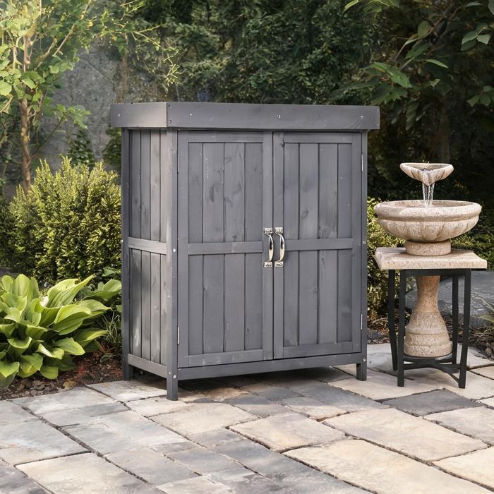 Meuble de rangement extérieur en bois massif gris neutre 2 portes 74x43x88 cm