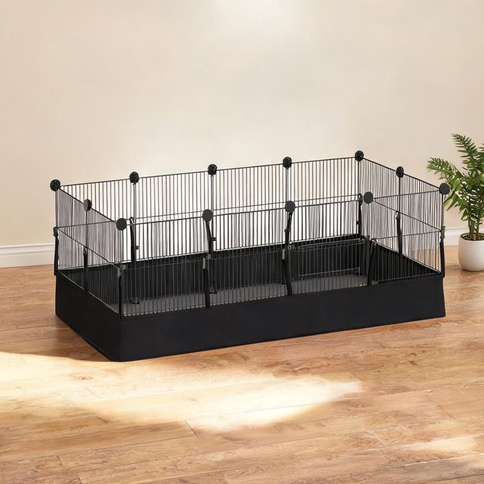 Enclos modulable 12 panneaux acier avec tapis étanche 120 x 60 x 40 cm pour petits animaux