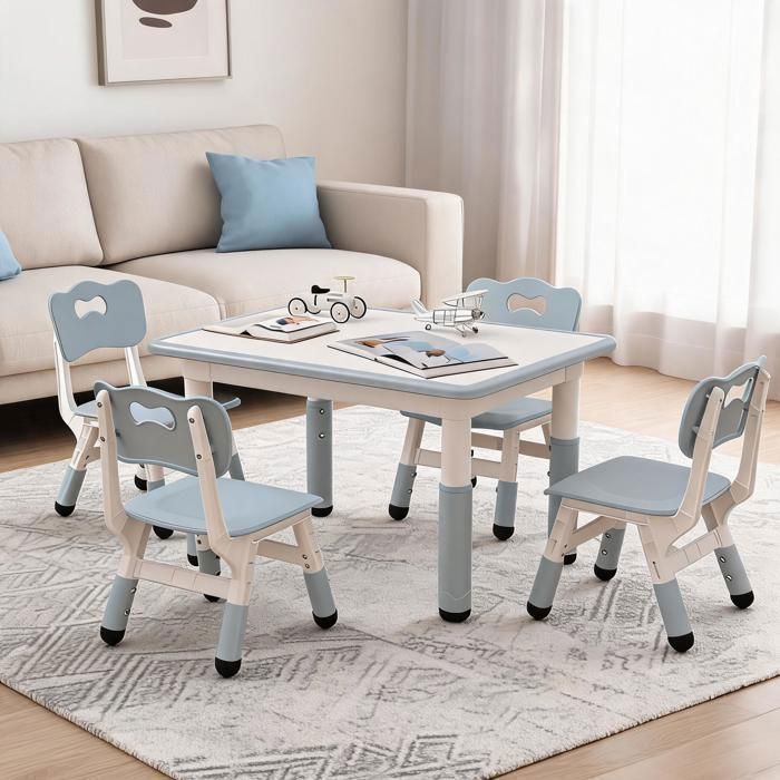 Ensemble Table et 4 Chaises Enfant – Hauteur Réglable  Pieds Antidérapants Idéal pour Chambre/Maternelle/Salle de Jeux