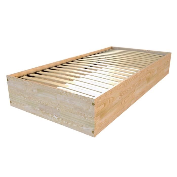 Lit double en bois 180x200 cm de couleur blanche CASTRES