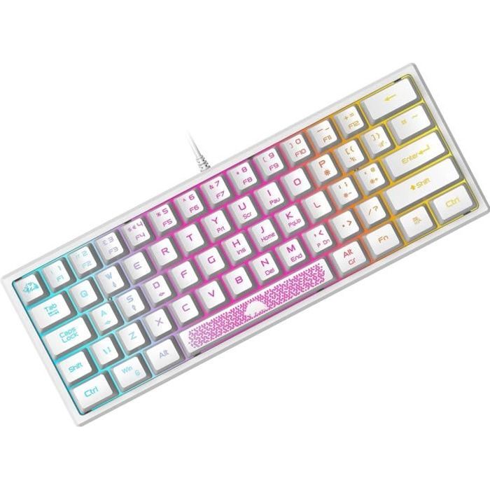 60% Clavier Gamer Membrane Mécanique- QWERTY - Éclairé Chromatique RGB-Mini  Compact 62 Touches-Blanc - Cdiscount Informatique