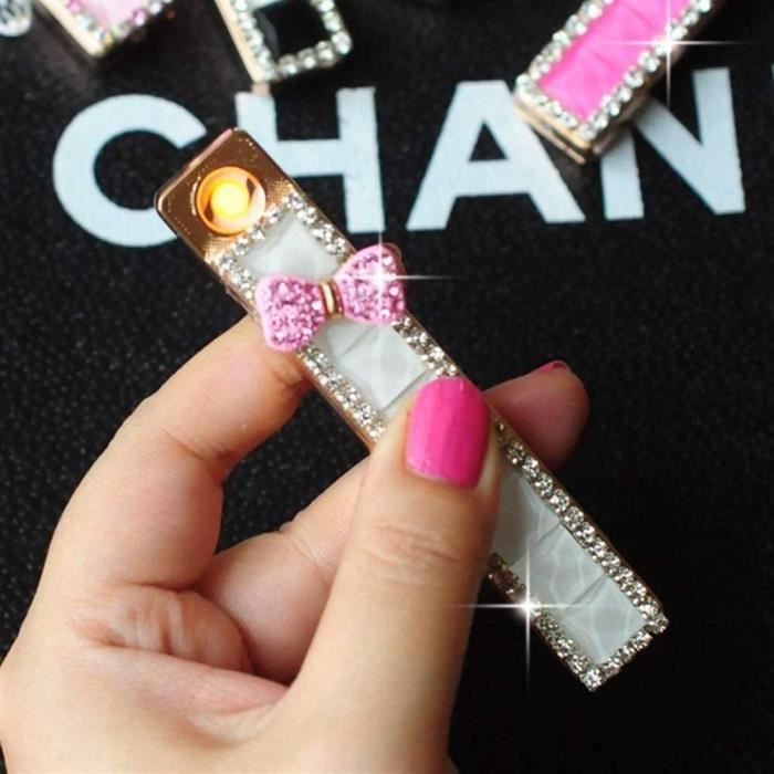 Briquet Électrique USB à Paillettes & Strass – Double Arc, Rechargeable, Ultra-Chic Rose Pour Femme & Fille (Taille S)