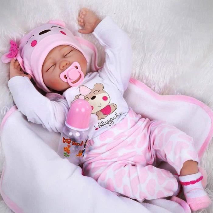 Poupée Bébé Reborn Fille en Silicone Souple - DOLL - ZIYIUI - 22 Pouces 55 cm - Rose - Jouet Simulation 2080