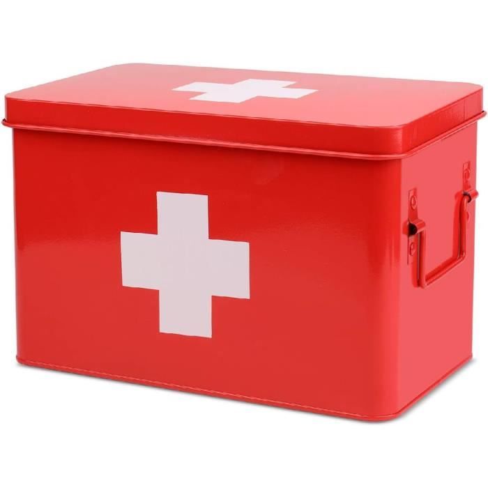 armoires à pharmacie - flexzion boîte coffre secours rangement médicaments métal poignées latérales plateau amovible