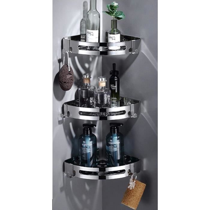 Étagère De Coin De Douche Sans Perçage Avec Crochets Et Support De Rasage, Étagère Auto-Adhésive Antirouille Paniers De Douche Étagère De Salle De Bain Murale