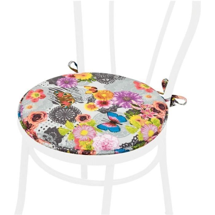 Cojín Redondo Para Silla De Jardín - Diámetro 40 Cm, Algodón, Con 4 Lazos, Lavable, Color Verde - Diseño Italiano (Made In Italy)