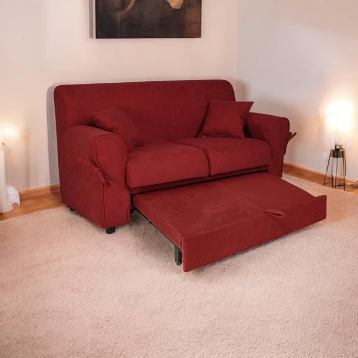 Canapé-Lit Extensible 2 Places 180 cm Tissu Rembourré Bordeaux