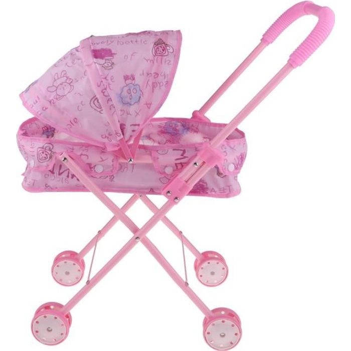Mini Baby Push Cart Portable Poussette Pliante Poupée Trolley Accessoire Enfants Pretend Play Toy Rose