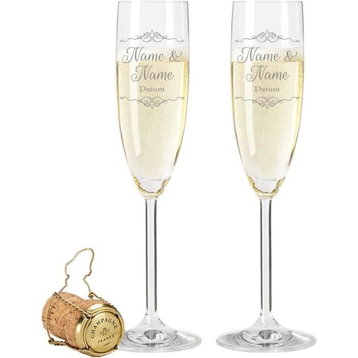 AJWFlûtes à champagne Leonardo avec gravure du nom et de la date