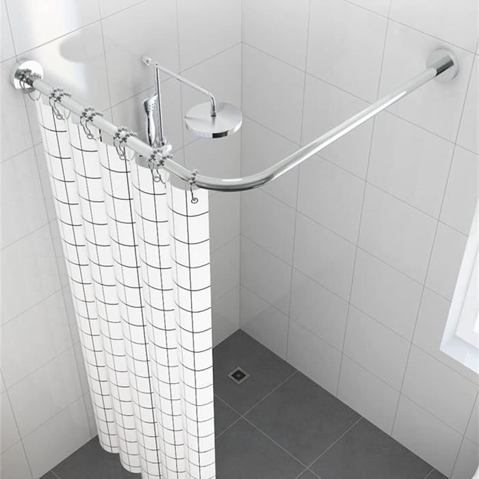 YOITEA Tringle à rideau de douche d'angle réglable (29,5-37,4 x  29,5-37,4), tringle à rideau de douche incurvée en forme de L extensible,  installation sans perçage, sans perçage pour salle de bain, baignoire