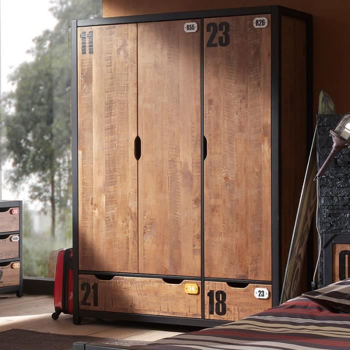 Armoire 150 Cm En Bois Industrielle Bronx Marron L 150 X P 55 X H