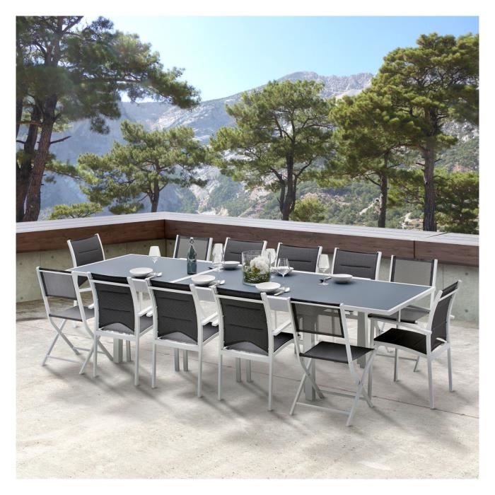 ensemble table et chaises - wilsa - modulo t 8/12 - aluminium - blanc - extérieur
