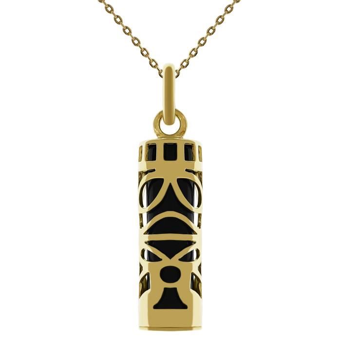 Lot pendentif Tiki Plaqué Or 18 carats et Onyx + Chaîne Plaqué Or 42cm