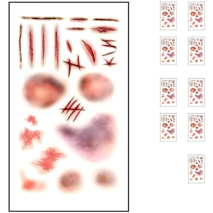Tatouages Temporaires Halloween - Cicatrices Zombies Avec Faux Sang - Autocollants Réalistes Pour Maquillage Cosplay (Lot De 6)