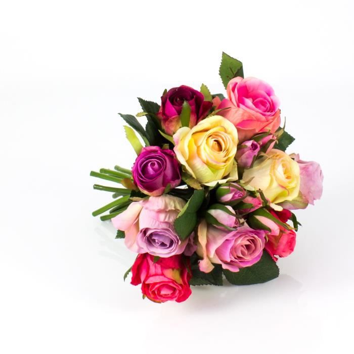 Petit bouquet de roses artificielles MOLLY, 10 roses, 6 boutons,  crème-vieux rose-fuchsia, 28 cm, Ø 20 cm - bouquet artificiel - - Cdiscount  Maison
