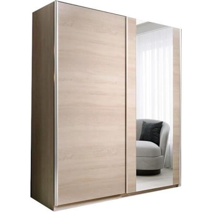 Armoire de chambre avec 2 portes coulissantes - tringle et étagères - Style contemporain-Sonoma - L 120 cm -PAXO 120