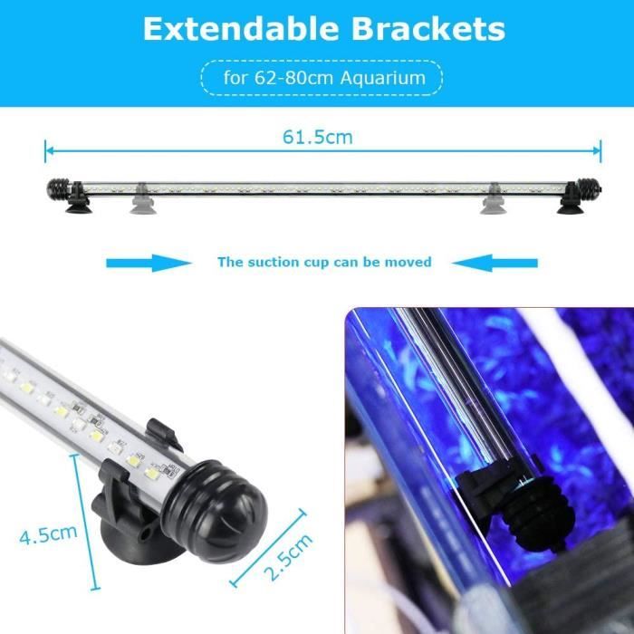 LED Éclairage Aquarium Lampe Tube Étanche Lighting Plongée A Economie D'energie Fish Tank Décoration RGB Couleur(58cm Bleu & Blanc)