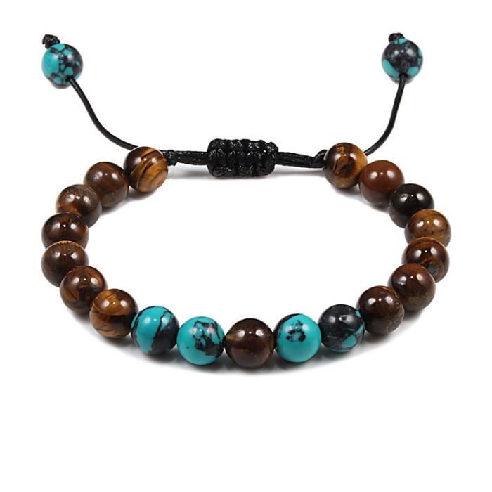 Bracelet Tibétain Tressé Perles Oeil Du Tigre Et Pierre De Lave - Ajustable, Style Shamballa