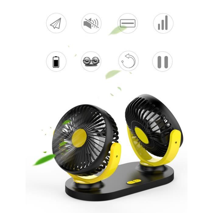 Ventilateur de voiture 12V doubles têtes rotatives silencieux 360 degrés rotatif