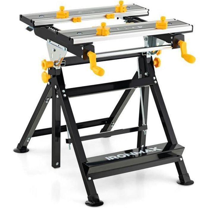 COSTWAY Etabli Pliant Multifonction Scie sur Table 7 Hauteurs Réglables Largeur 60CM 2 Poignées de Serrage8 Pinces Coulissantes